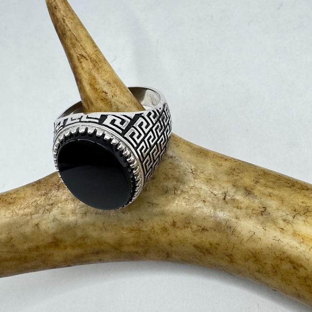Vintage Black Onyx Mens Ring 925 Sterling Silver Band Deco Antique Cocktail Statement ring