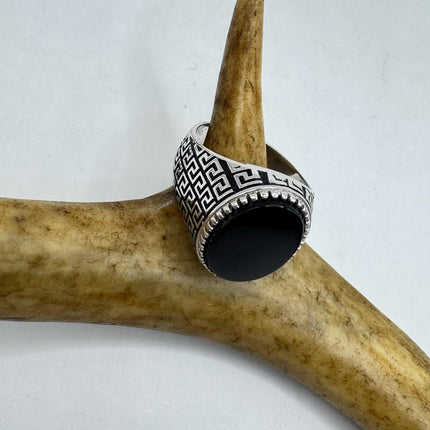 Vintage Black Onyx Mens Ring 925 Sterling Silver Band Deco Antique Cocktail Statement ring