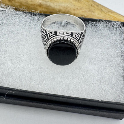 Vintage Black Onyx Mens Ring 925 Sterling Silver Band Deco Antique Cocktail Statement ring