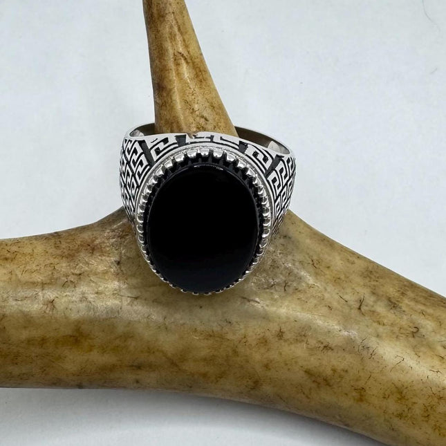 Vintage Black Onyx Mens Ring 925 Sterling Silver Band Deco Antique Cocktail Statement ring