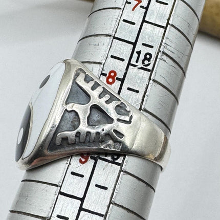 Vintage Black White Enamel Yin Yang Mens Ring 925 Sterling Silver Band Deco Antique Cocktail Statement ring