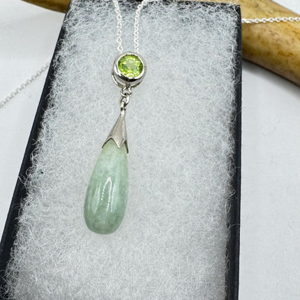 Vintage Green Jade Peridot Deco Choker Pendant Necklace - 925 Sterling Silver chain