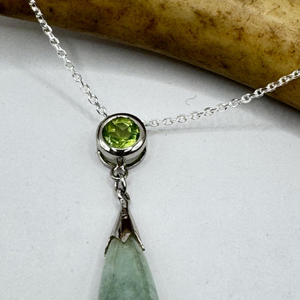 Vintage Green Jade Peridot Deco Choker Pendant Necklace - 925 Sterling Silver chain