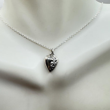 Vintage Tiny Mini Floating Heart Necklace Dainty 925 Sterling Silver Chain, Delicate Design Layered stacking look