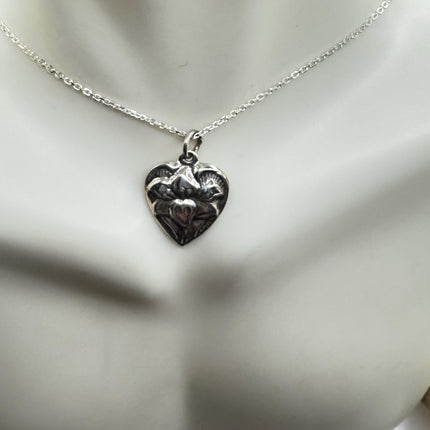 Vintage Tiny Mini Floating Heart Necklace Dainty 925 Sterling Silver Chain, Delicate Design Layered stacking look