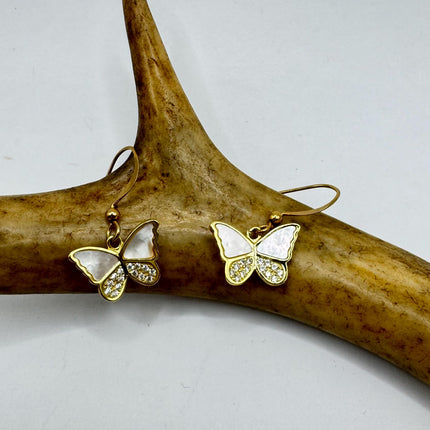 Vintage Silver Earring Ruby Cubic Zirconia Butterfly Simple Minimal Hoops Earrings