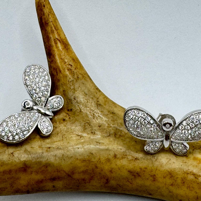 Vintage Silver Earring Cubic Zirconia Butterfly Simple Minimal Stud Earrings