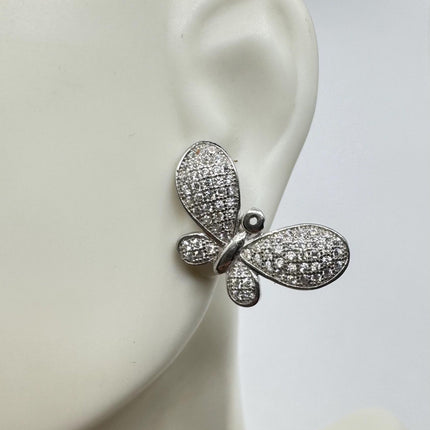 Vintage Silver Earring Cubic Zirconia Butterfly Simple Minimal Stud Earrings
