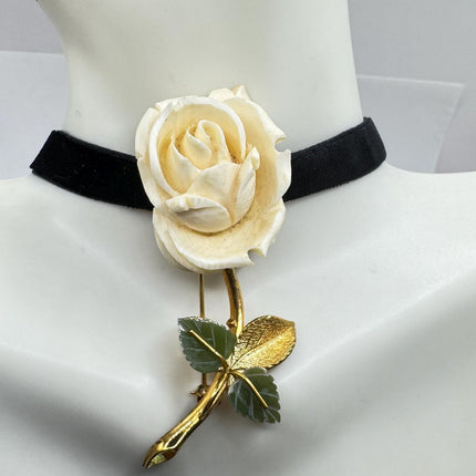 Vintage ivory flower rose, Brooch Pin - Gold Filled - Unique and Stylish Accessory