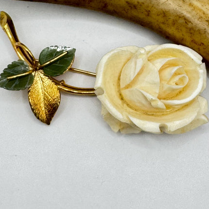 Vintage ivory flower rose, Brooch Pin - Gold Filled - Unique and Stylish Accessory