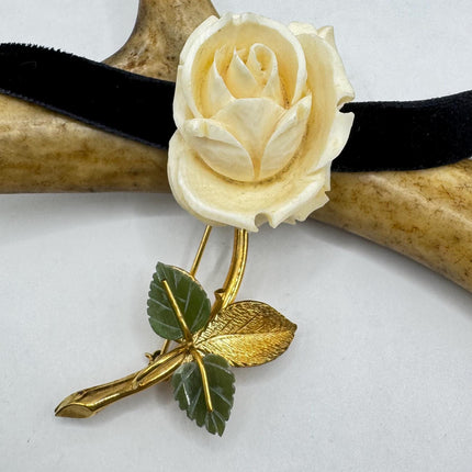 Vintage ivory flower rose, Brooch Pin - Gold Filled - Unique and Stylish Accessory