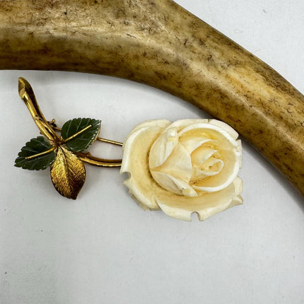 Vintage ivory flower rose, Brooch Pin - Gold Filled - Unique and Stylish Accessory