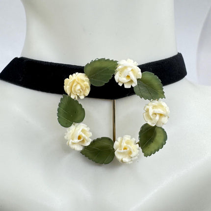 Vintage ivory flower and Green jade rose Brooch Pin - Gold Filled - Unique and Stylish Accessory