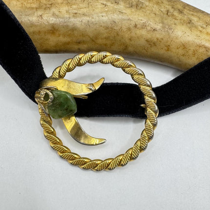 vintage lucky green Jade Heart Brooch Pin gold filled Black velvet choker small, simple every day minimal