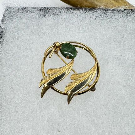 Vintage Green Jade Brooch Pin - Gold Filled with Velvet Choker - Small Lucky Design