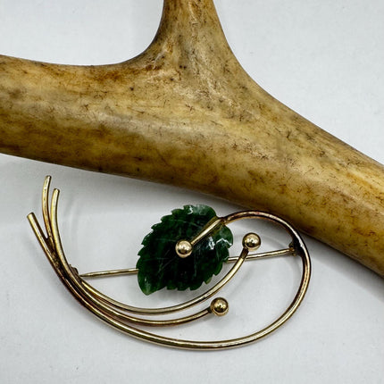 Vintage Green Jade Brooch Pin - Gold Filled with Velvet Choker - Small Lucky Jade Design