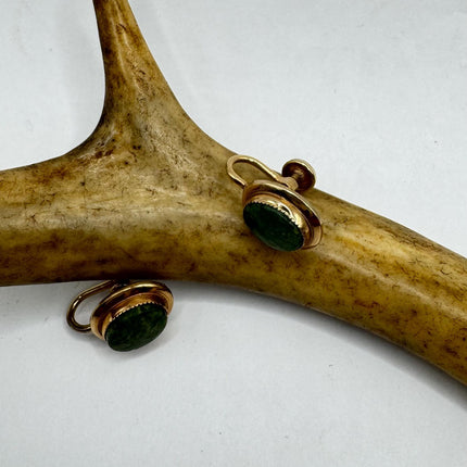 Vintage Green nephrite jade Gold Screw Back Clip-On Earrings 12k GF Delicate Gold Clip On Earrings