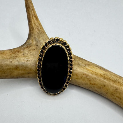 Vintage Lucky Black Onyx Brooch Pin - Gold Filled - Black Velvet Choker - Small and Simple