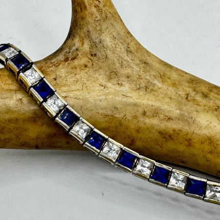 Vintage Sapphire CZ Diamond Tennis Bracelet - 925 Silver - Something Blue for Everyday or Special Occasions