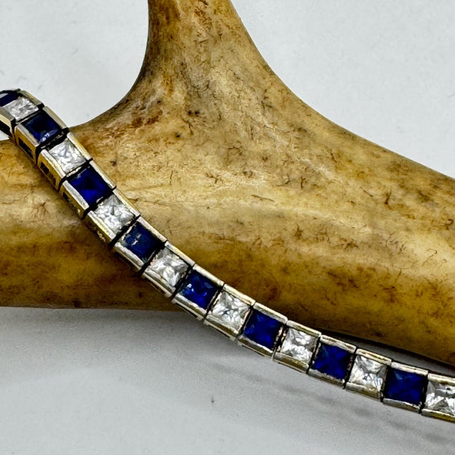 Vintage Sapphire CZ Diamond Tennis Bracelet - 925 Silver - Something Blue for Everyday or Special Occasions