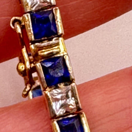Vintage Sapphire CZ Diamond Tennis Bracelet - 925 Silver - Something Blue for Everyday or Special Occasions