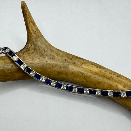 Vintage Sapphire CZ Diamond Tennis Bracelet - 925 Silver - Something Blue for Everyday or Special Occasions