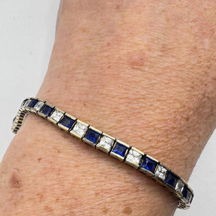 Vintage Sapphire CZ Diamond Tennis Bracelet - 925 Silver - Something Blue for Everyday or Special Occasions