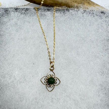 Vintage Tiny Jade Gold Filled Necklace - Lucky Every day Greenn Jade