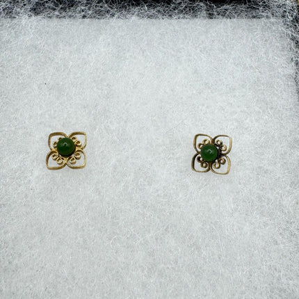 Vintage Green Jade Gold Tiny Dangle Earrings