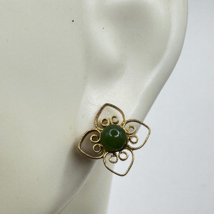Vintage Green Jade Gold Tiny Dangle Earrings