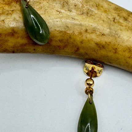 Vintage Green Jade Gold Tiny Dangle Earrings