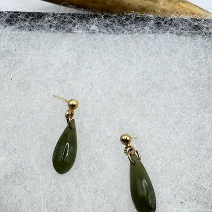 Vintage Green Jade Gold Tiny Dangle Earrings