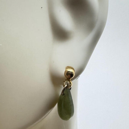 Vintage Green Jade Gold Tiny Dangle Earrings