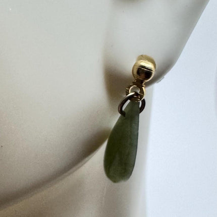 Vintage Green Jade Gold Tiny Dangle Earrings
