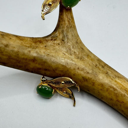 Vintage Green Nephrite Jade Clip-On Earrings 12k Gold Filled Delicate Screw Back Design