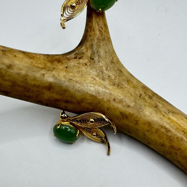 Vintage Green Nephrite Jade Clip-On Earrings 12k Gold Filled Delicate Screw Back Design
