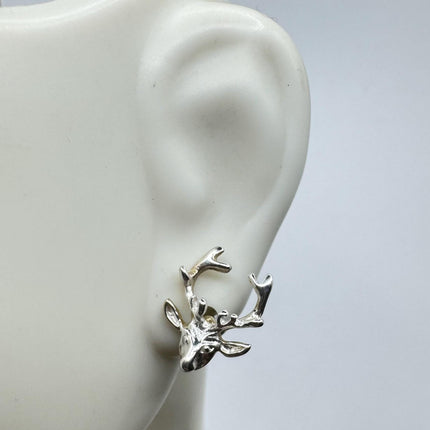 Vintage Silver Deer Stag Earrings