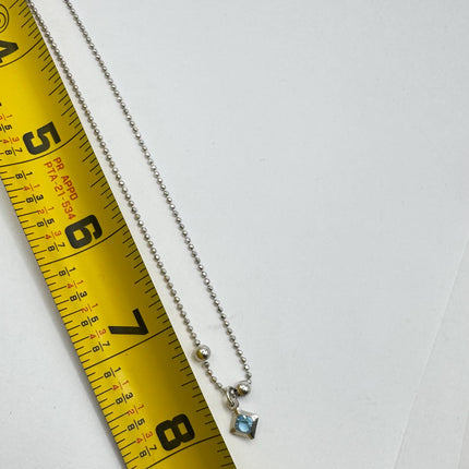 Vintage Tiny Blue Topaz Necklace Dainty Sterling Silver Chain Minimalist Crystal 925 Silver Simple Style