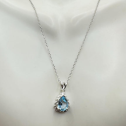 Vintage Tiny Blue Topaz Necklace Dainty Sterling Silver Chain Minimalist Crystal 925 Silver Simple Style