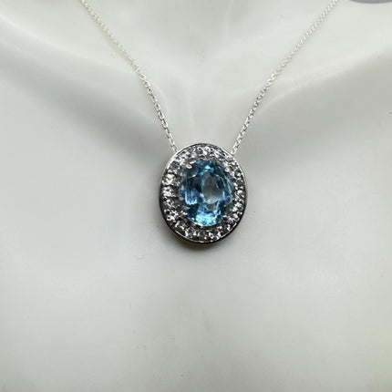 Vintage Tiny Blue Topaz Necklace Dainty Sterling Silver Chain Minimalist Crystal 925 Silver Simple Style