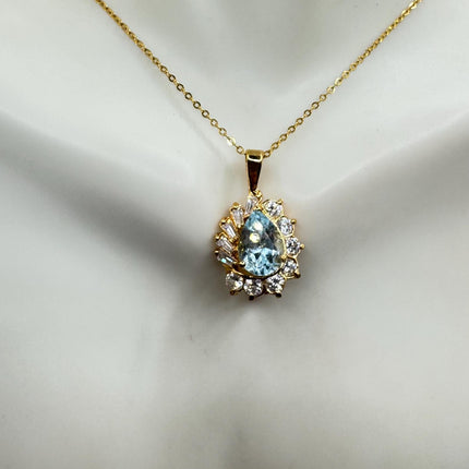 Vintage Tiny Blue Topaz Necklace Dainty Gold Sterling Silver Chain Minimalist Crystal 925 Silver Simple Style