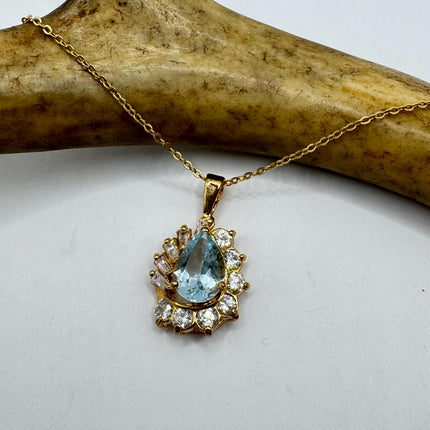 Vintage Tiny Blue Topaz Necklace Dainty Gold Sterling Silver Chain Minimalist Crystal 925 Silver Simple Style