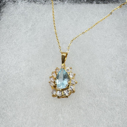Vintage Tiny Blue Topaz Necklace Dainty Gold Sterling Silver Chain Minimalist Crystal 925 Silver Simple Style