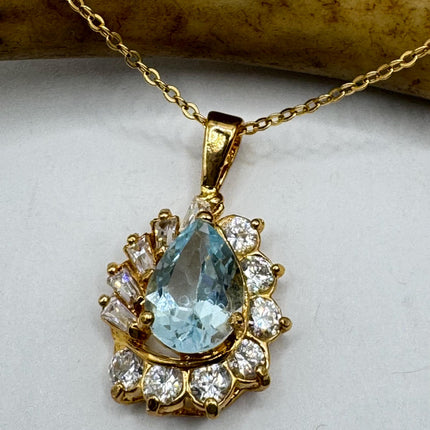 Vintage Tiny Blue Topaz Necklace Dainty Gold Sterling Silver Chain Minimalist Crystal 925 Silver Simple Style