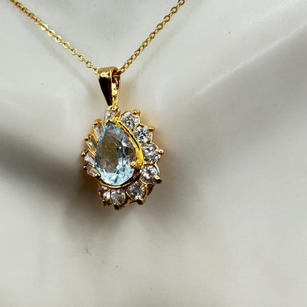 Vintage Tiny Blue Topaz Necklace Dainty Gold Sterling Silver Chain Minimalist Crystal 925 Silver Simple Style