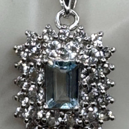 Vintage Tiny Blue Topaz Necklace Dainty Sterling Silver Chain Minimalist Crystal 925 Silver Simple Style