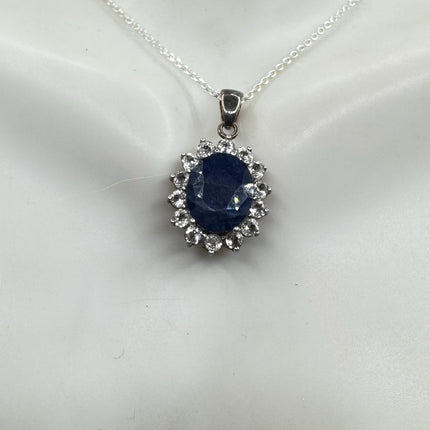 Vintage Blue Sapphire Necklace 925 Sterling Silver Chain Necklace