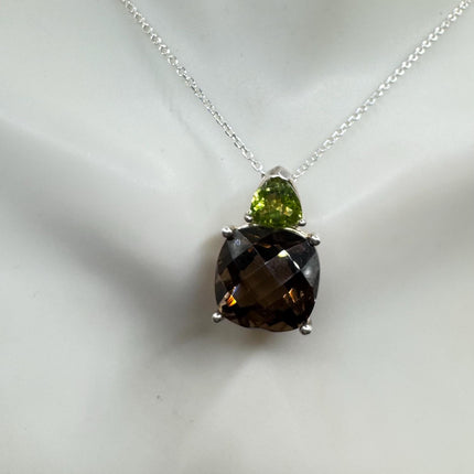 vintage smoky topaz Peridot Necklace Dainty 925 Sterling Silver Chain, Delicate Design