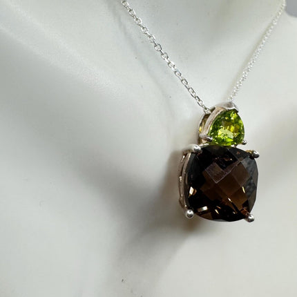 vintage smoky topaz Peridot Necklace Dainty 925 Sterling Silver Chain, Delicate Design