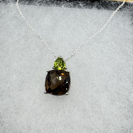 vintage smoky topaz Peridot Necklace Dainty 925 Sterling Silver Chain, Delicate Design